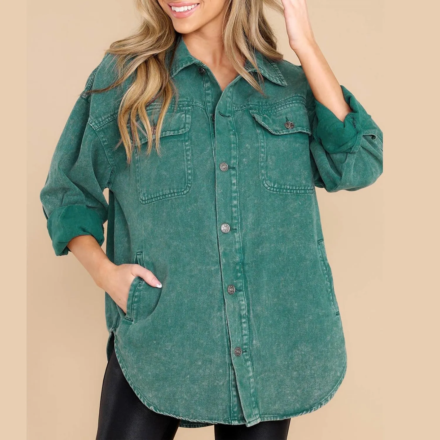 Womens Oversized Denim Jackets Boyfriend Distressed Washed Button Up Shacket Fall Winter Warm Jacket Coat
