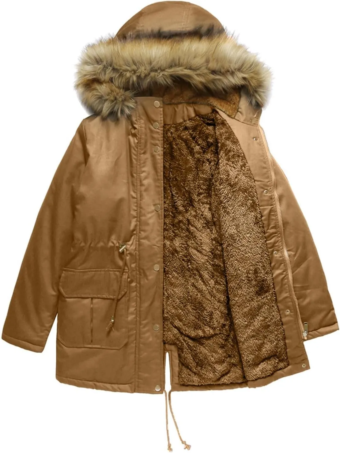 Women's Packable Lightweight Puffer Jacket Ladies Padded Thermal Overcoat with Faux Hooded Waterproof Faux Fur