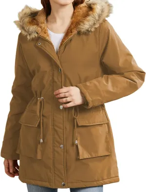 Women's Packable Lightweight Puffer Jacket Ladies Padded Thermal Overcoat with Faux Hooded Waterproof Faux Fur