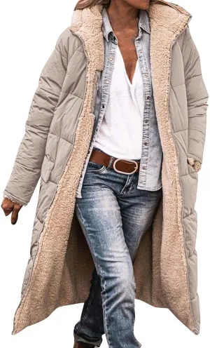 Womens Parka and Long Winter Jackets Double Faced Long Sleeve Hooded Down Jacket Womens Winter Jacket Women'S Winter