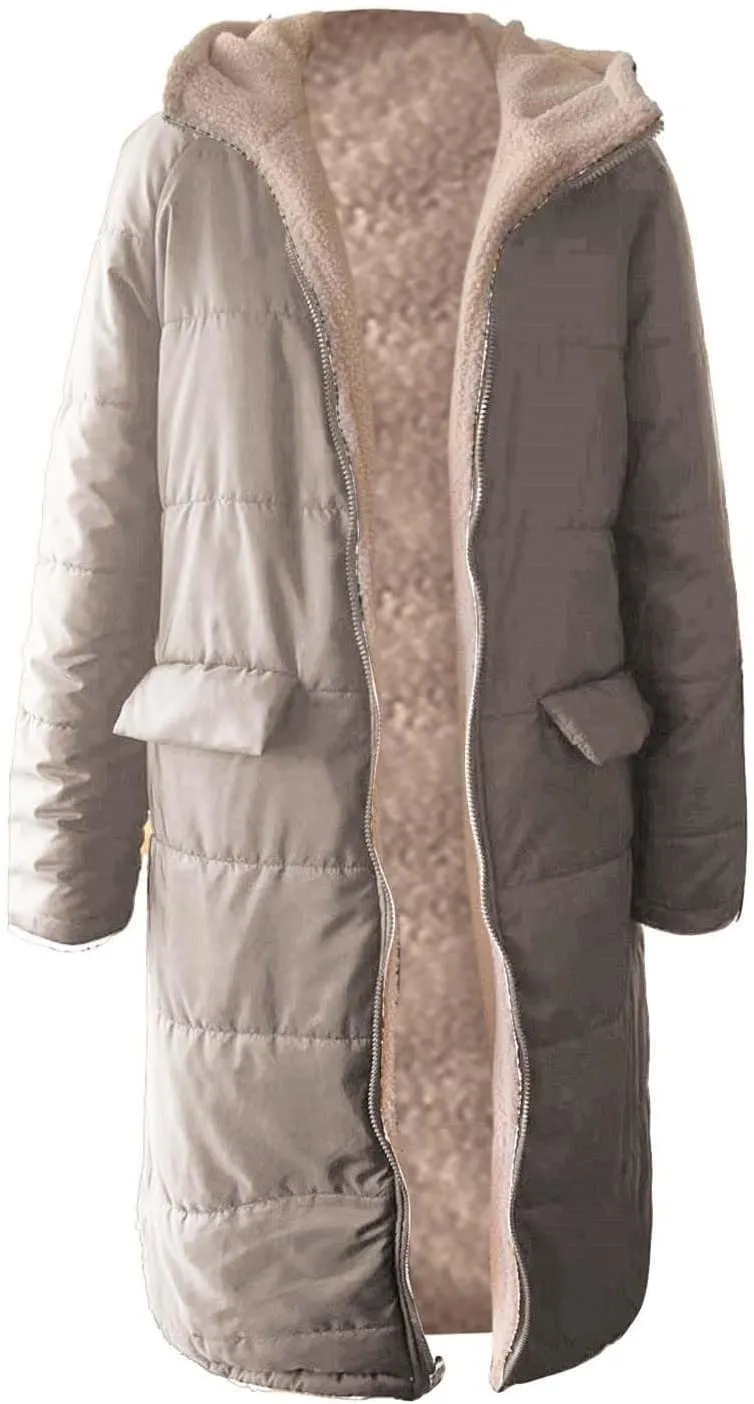 Womens Parka and Long Winter Jackets Double Faced Long Sleeve Hooded Down Jacket Womens Winter Jacket Women'S Winter