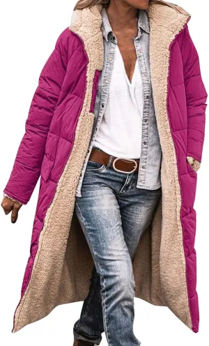 Womens Parka and Long Winter Jackets Double Faced Long Sleeve Hooded Down Jacket Womens Winter Jacket Women'S Winter
