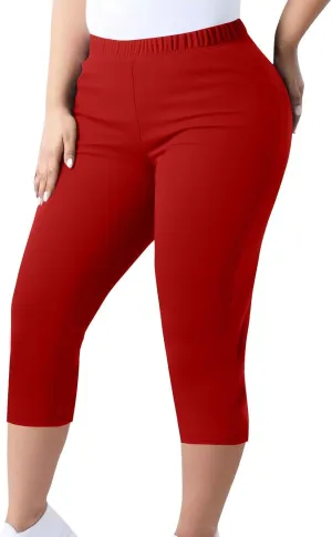 Women's Plus Size Capris Leggings High Waist Tummy Control Pants Soft Stretchy Yoga Workout Capped Pants