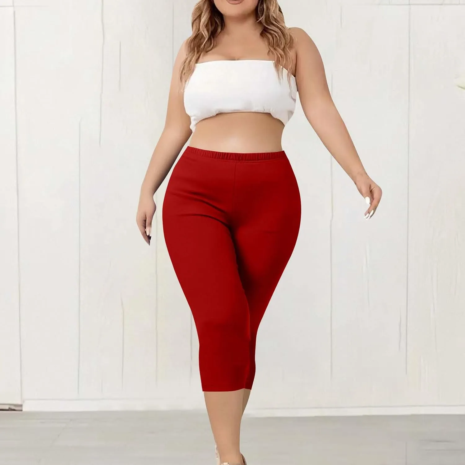 Women's Plus Size Capris Leggings High Waist Tummy Control Pants Soft Stretchy Yoga Workout Capped Pants