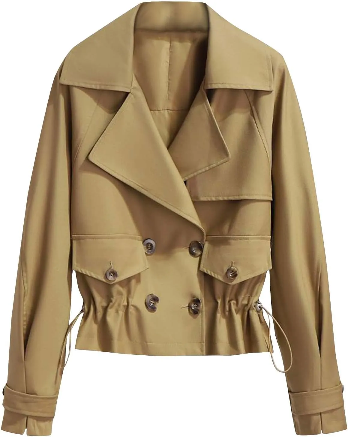 Women's Plus Size Korean Style Short Fashion Trench Coat Casual Notched Lapel Double Breasted Loose Cropped Jacket