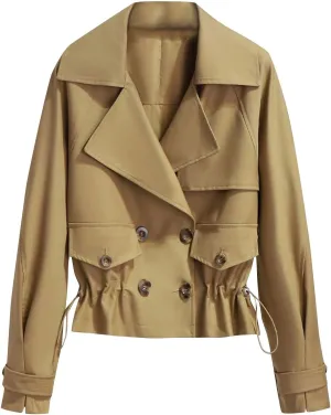 Women's Plus Size Korean Style Short Fashion Trench Coat Casual Notched Lapel Double Breasted Loose Cropped Jacket