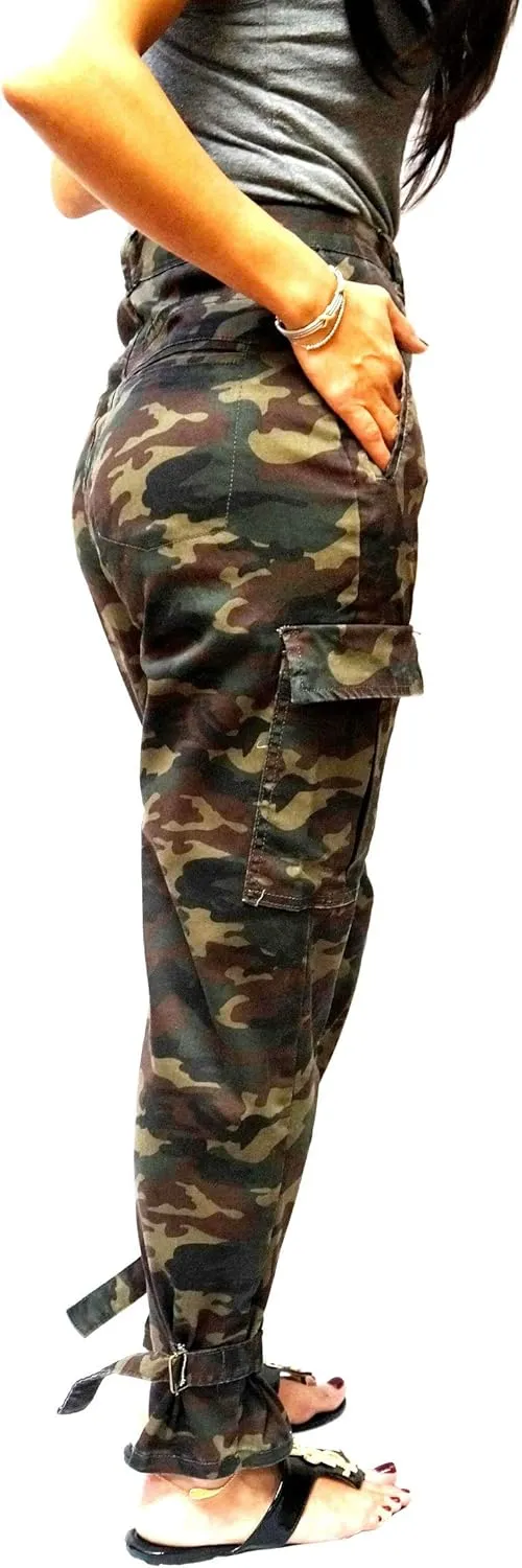 Womens Premium Cargo Paperbag Belt tie high Waisted Skinny Camoflage Jeans Pants