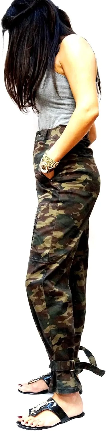 Womens Premium Cargo Paperbag Belt tie high Waisted Skinny Camoflage Jeans Pants