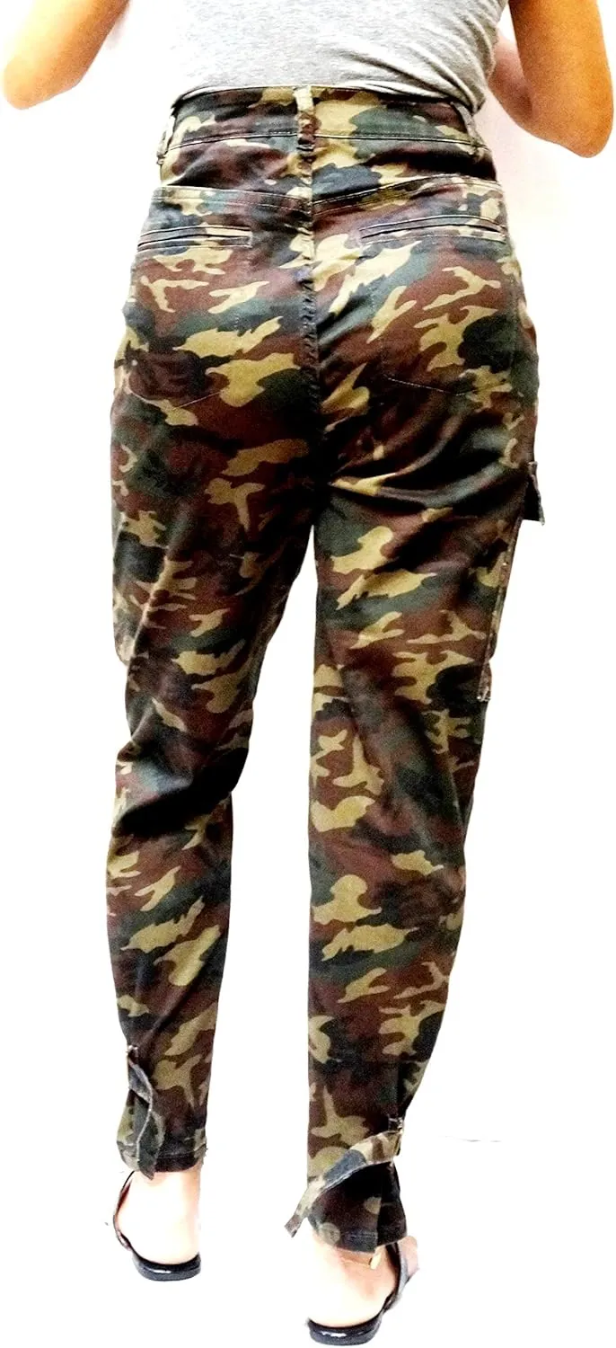 Womens Premium Cargo Paperbag Belt tie high Waisted Skinny Camoflage Jeans Pants