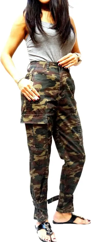 Womens Premium Cargo Paperbag Belt tie high Waisted Skinny Camoflage Jeans Pants