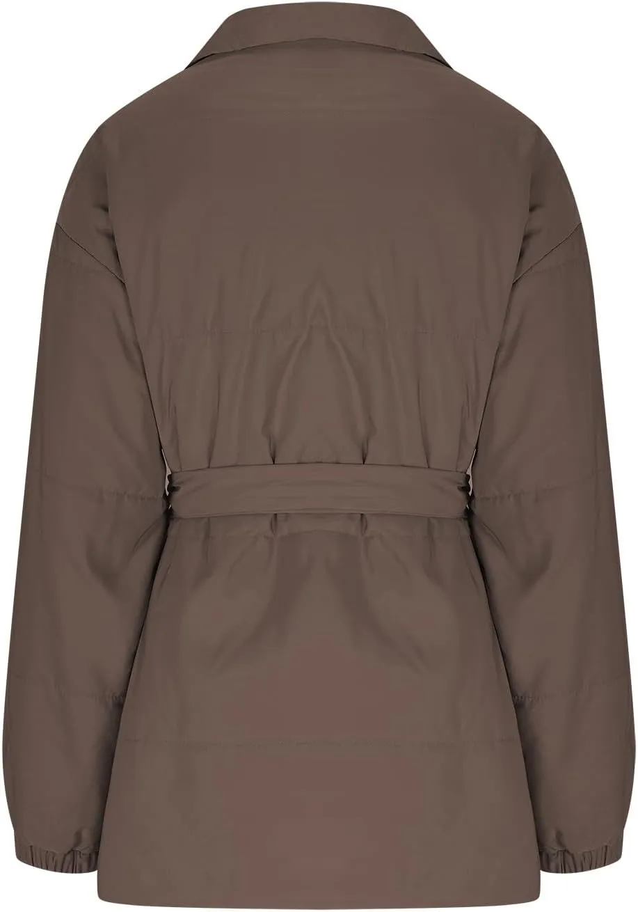 Women's Puffer Jacket with Belt 2024 Lightweight Down Oversized Coats Warm Winter Outwear Padded Quilted Overcoat