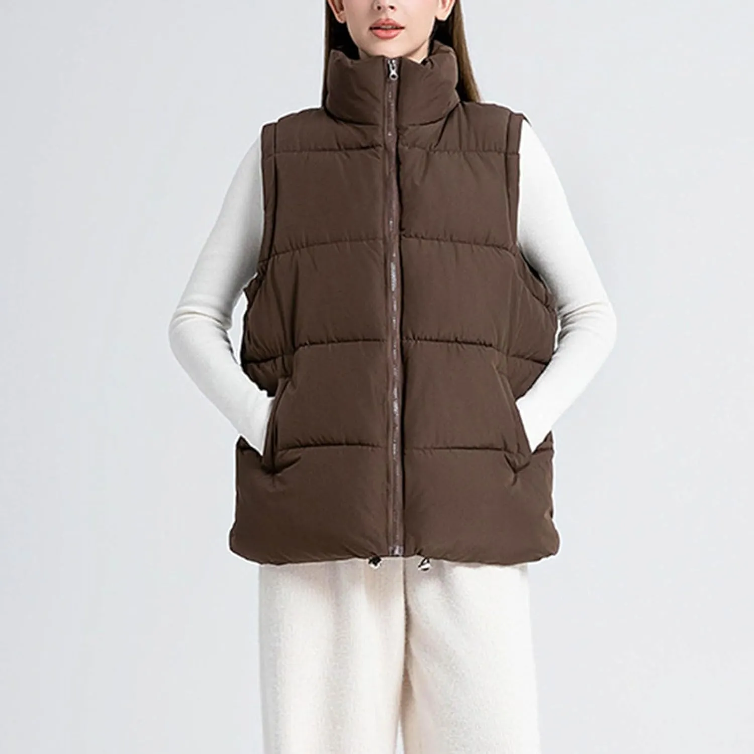Women's Puffer Vest Sleeveless Lightweight Bomber Jacket Packable Sherpa Down Coat Warm Quilted Vest with Pocket