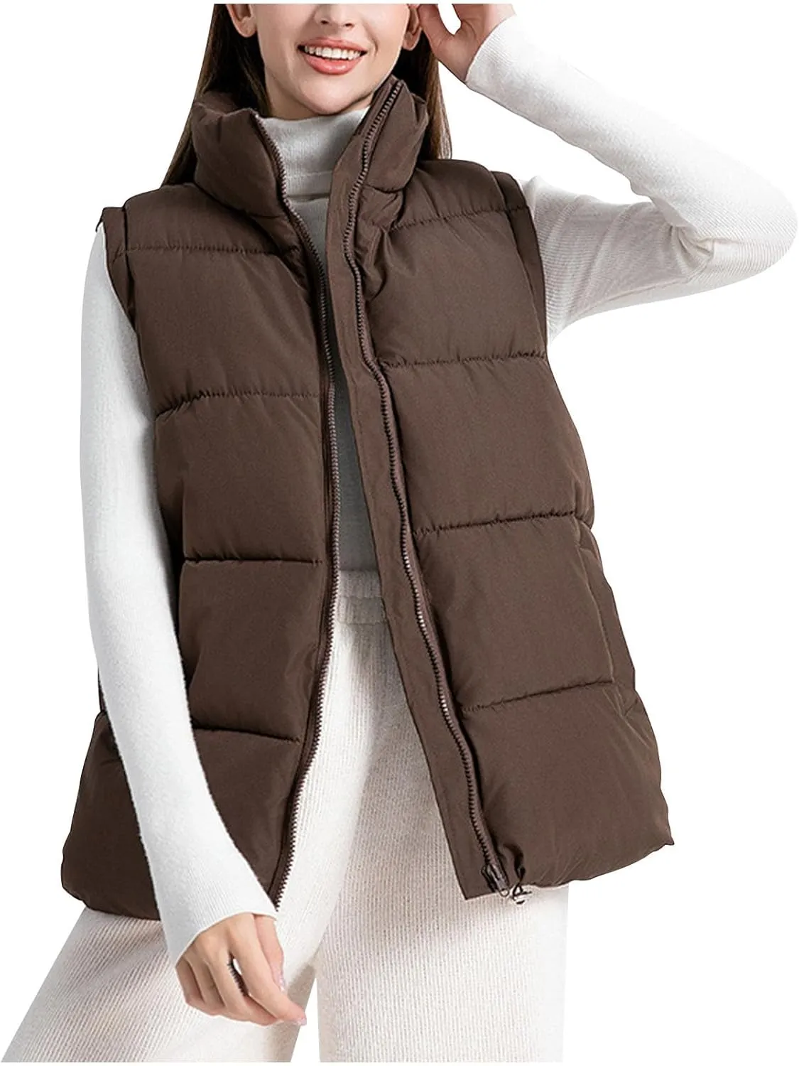 Women's Puffer Vest Sleeveless Lightweight Bomber Jacket Packable Sherpa Down Coat Warm Quilted Vest with Pocket