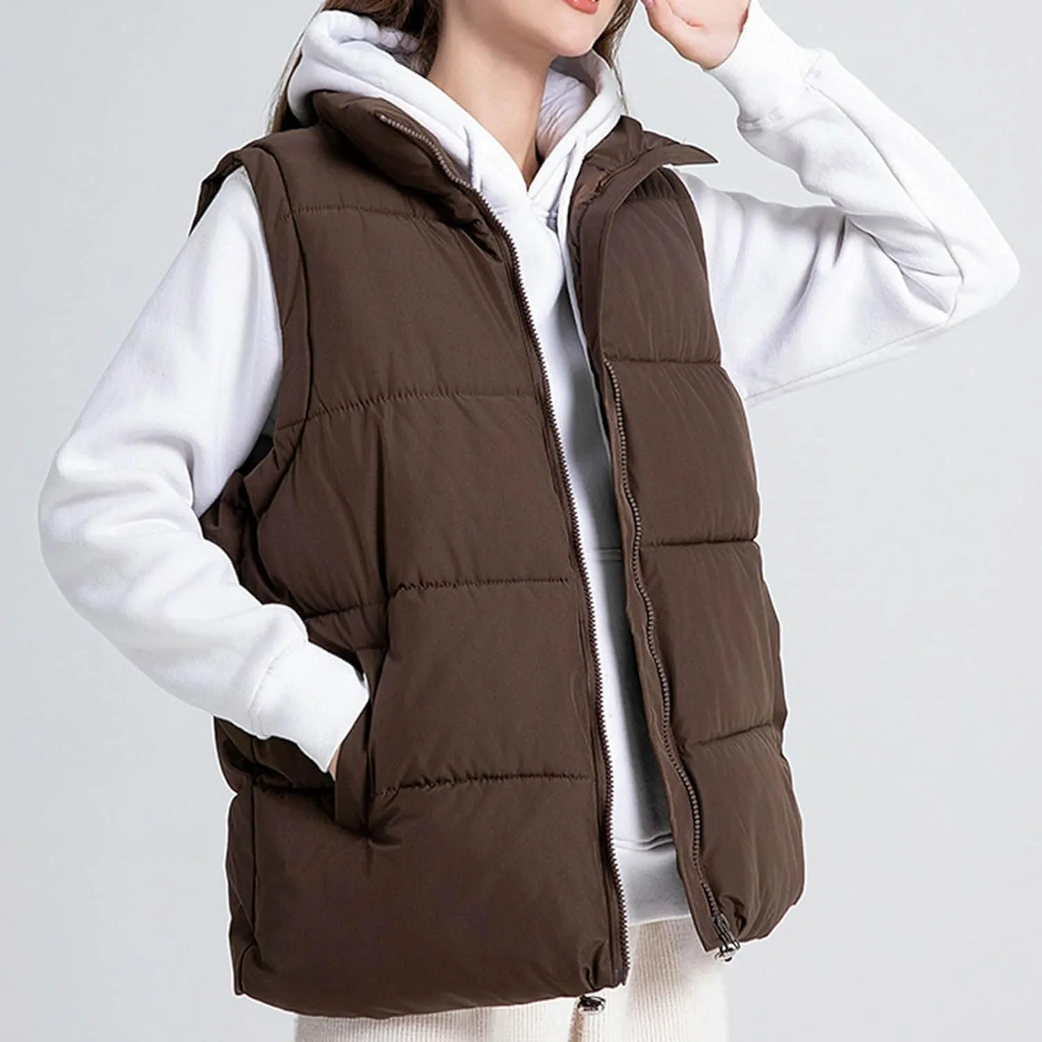 Women's Puffer Vest Sleeveless Lightweight Bomber Jacket Packable Sherpa Down Coat Warm Quilted Vest with Pocket
