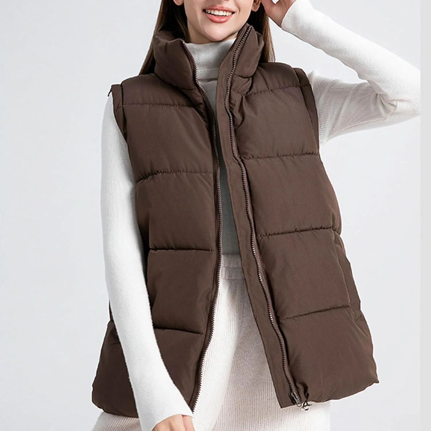 Women's Puffer Vest Sleeveless Lightweight Bomber Jacket Packable Sherpa Down Coat Warm Quilted Vest with Pocket
