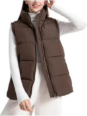 Women's Puffer Vest Sleeveless Lightweight Bomber Jacket Packable Sherpa Down Coat Warm Quilted Vest with Pocket