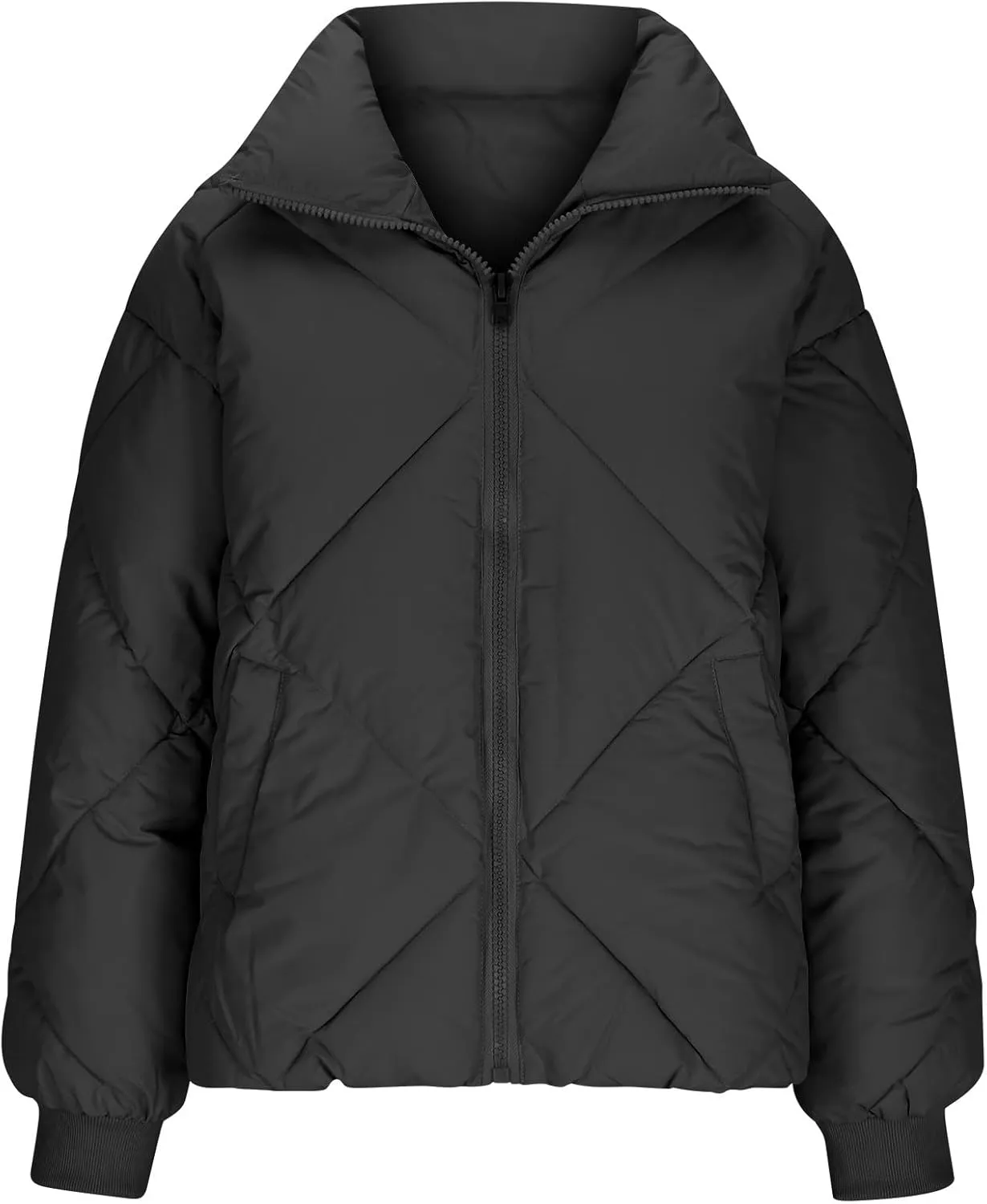 Womens Quilted Puffer Jackets Fashion Zip up Puffer Jacket Winter Warm Padded down Coat Stand Collar Windbreaker Jacket