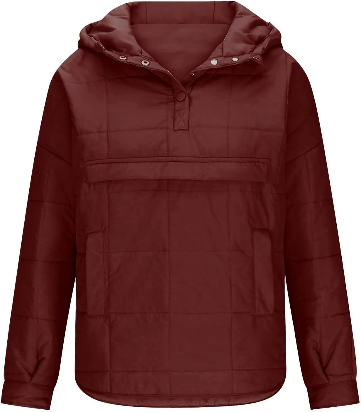 Women's Quilted Pullover Puffer Jacket Lightweight Button Long Sleeve Coat Oversized Packable Hooded Jacket Tops