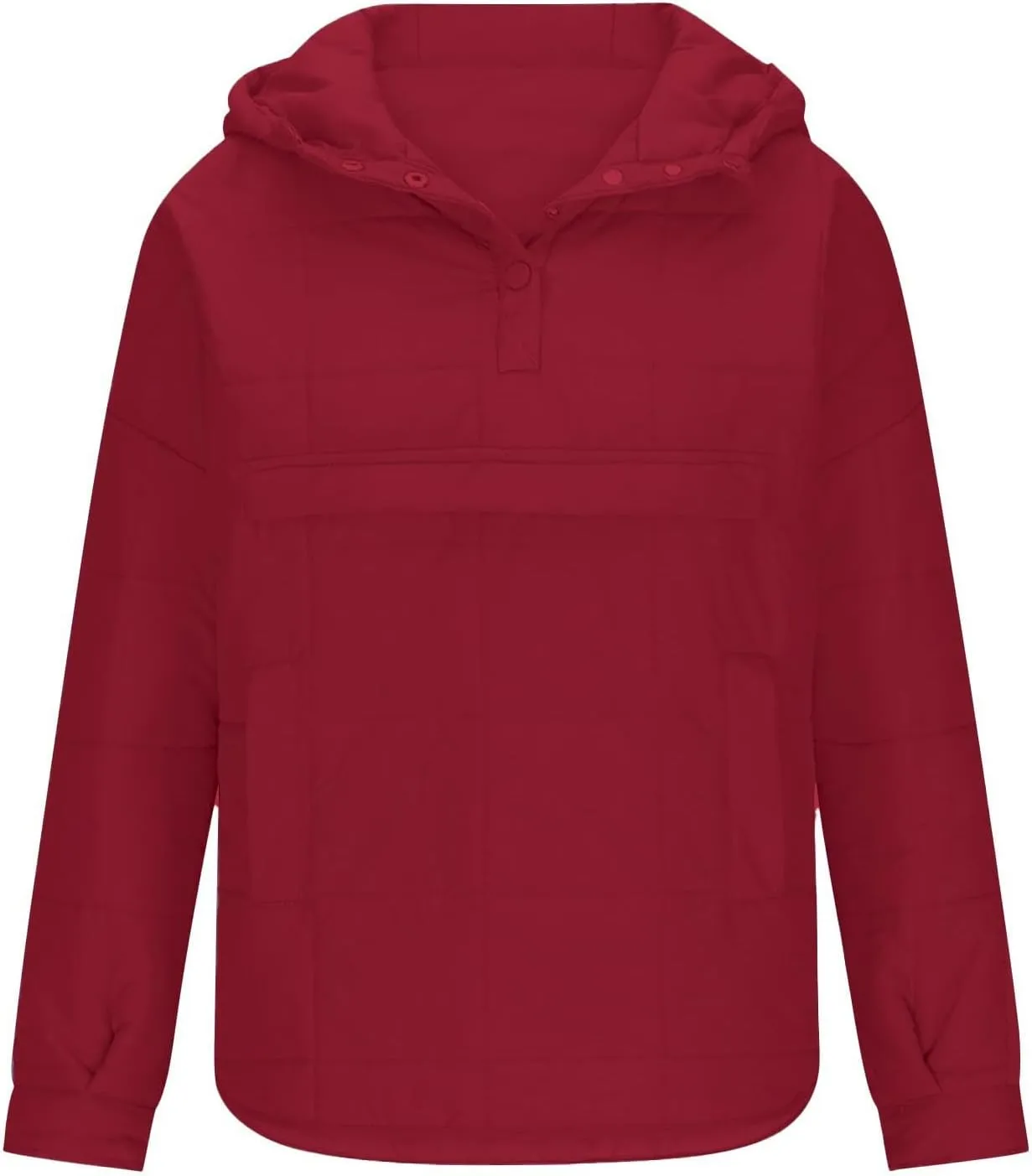Women's Quilted Pullover Puffer Jacket Lightweight Button Long Sleeve Coat Oversized Packable Hooded Jacket Tops