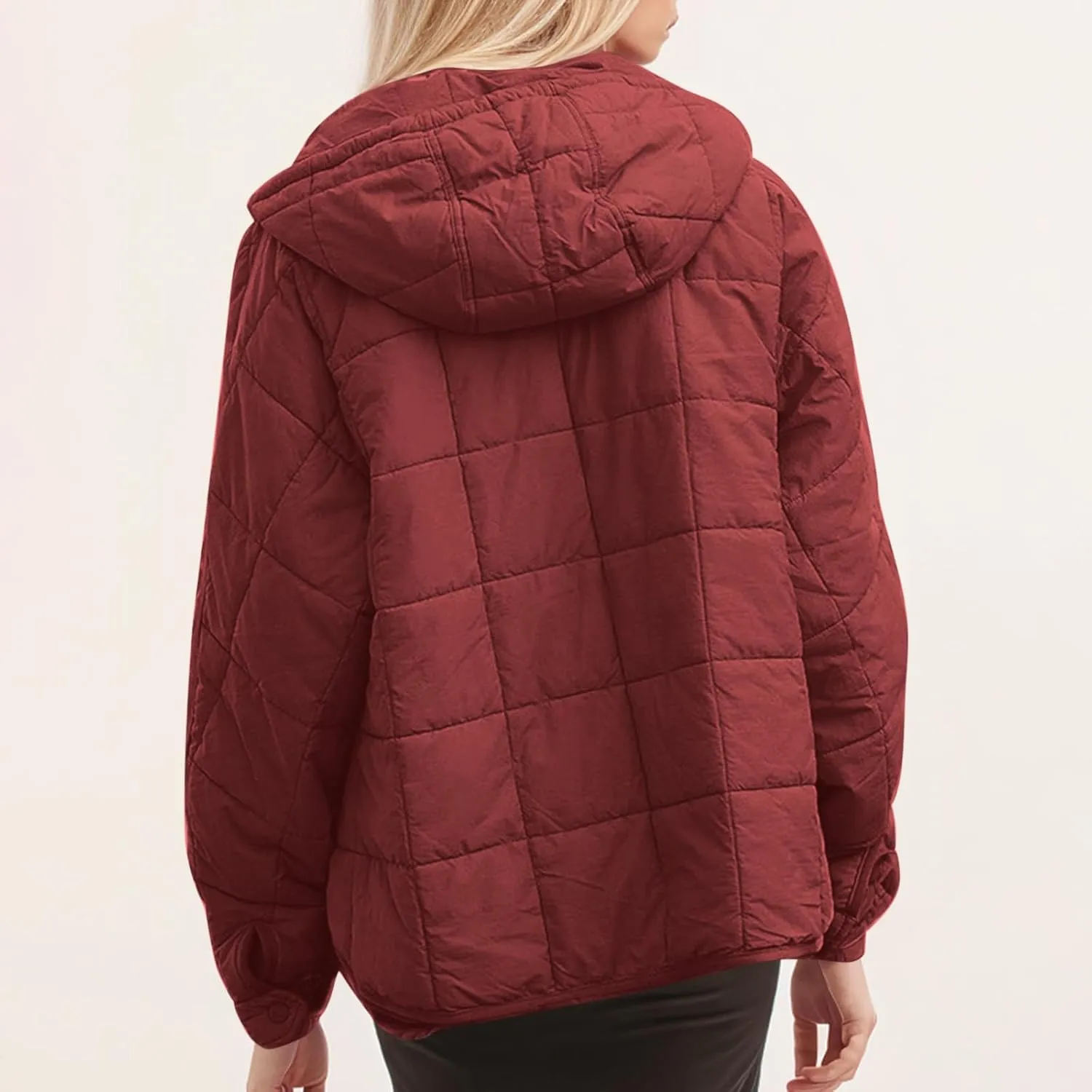 Women's Quilted Pullover Puffer Jackets Lightweight Button Outwear Winter Warm Oversized Packable Hooded Coat Tops