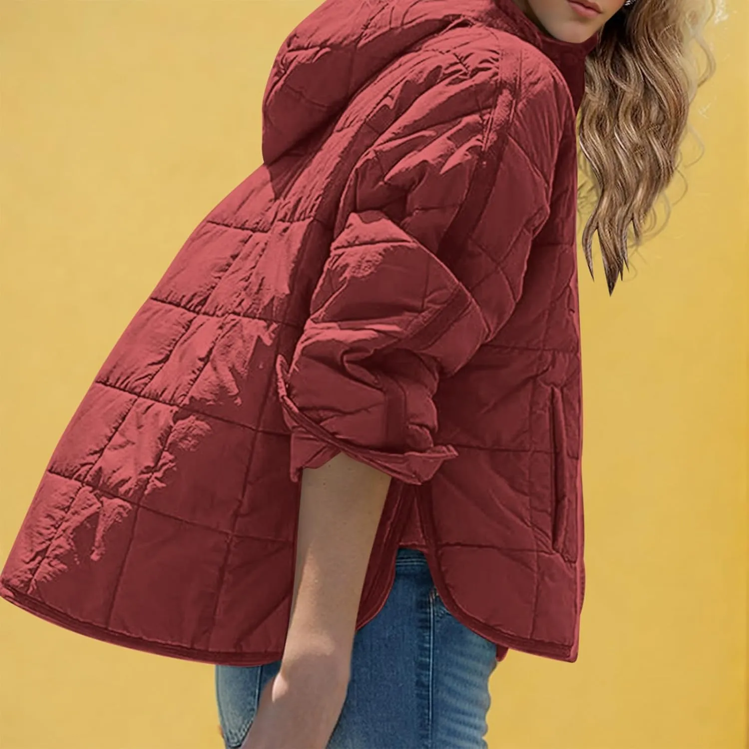 Women's Quilted Pullover Puffer Jackets Lightweight Button Outwear Winter Warm Oversized Packable Hooded Coat Tops
