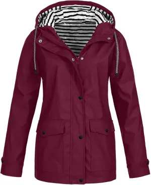 Womens Raincoats Waterproof Rain Jacket Lightweight Hooded Active Outdoor Trench Coats Zip Up Windbreaker 2024