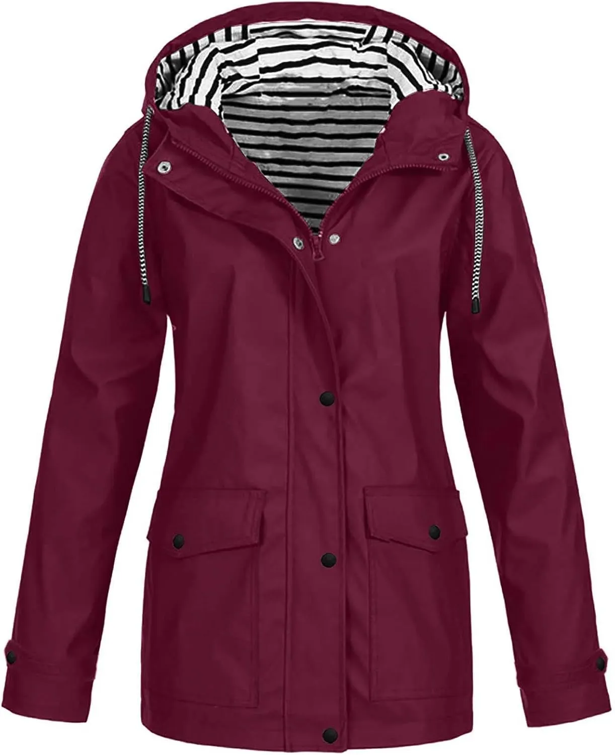 Womens Raincoats Waterproof Rain Jacket Lightweight Hooded Active Outdoor Trench Coats Zip Up Windbreaker 2024