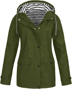 Womens Raincoats Waterproof Rain Jacket Lightweight Hooded Active Outdoor Trench Coats Zip Up Windbreaker 2024
