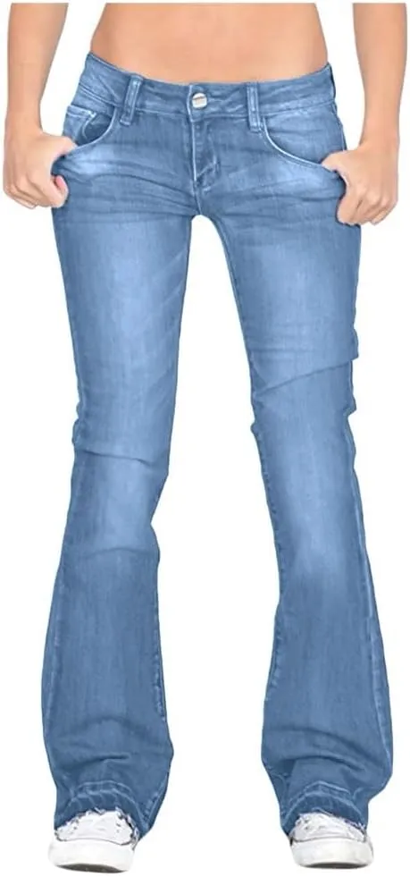 Womens Retro High Rise Trumpet Flare Jeans Ultra Stretch Denim Jeans Butt Lifting Bootcut Trousers