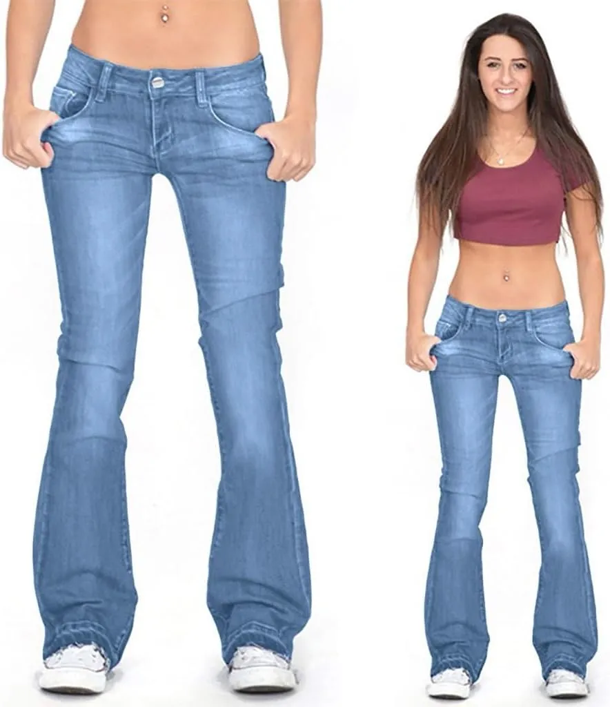 Womens Retro High Rise Trumpet Flare Jeans Ultra Stretch Denim Jeans Butt Lifting Bootcut Trousers