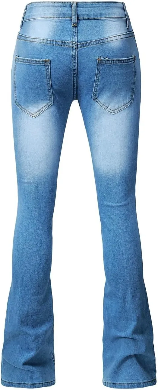 Womens Retro High Rise Trumpet Flare Jeans Ultra Stretch Denim Jeans Butt Lifting Bootcut Trousers