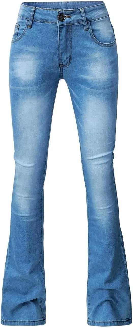 Womens Retro High Rise Trumpet Flare Jeans Ultra Stretch Denim Jeans Butt Lifting Bootcut Trousers