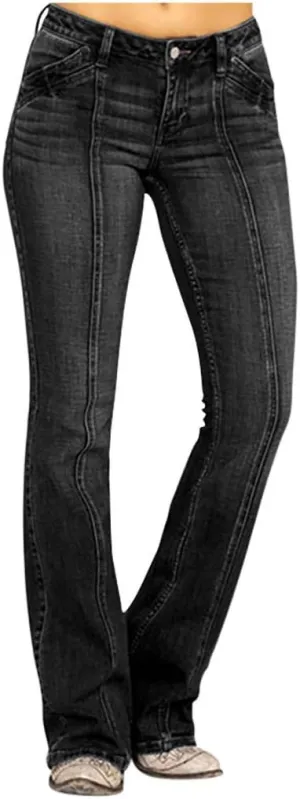 Womens Retro High Rise Trumpet Flare Jeans Ultra Stretch Denim Jeans Butt Lifting Bootcut Trousers