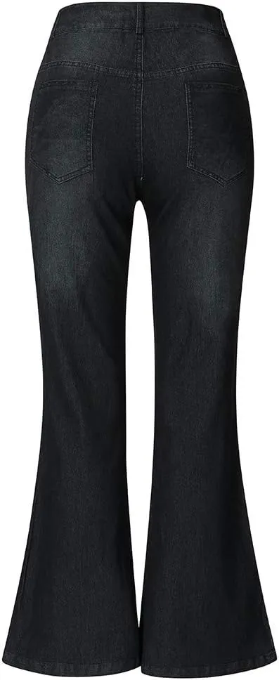 Womens Retro High Rise Trumpet Flare Jeans Ultra Stretch Denim Jeans Butt Lifting Bootcut Trousers