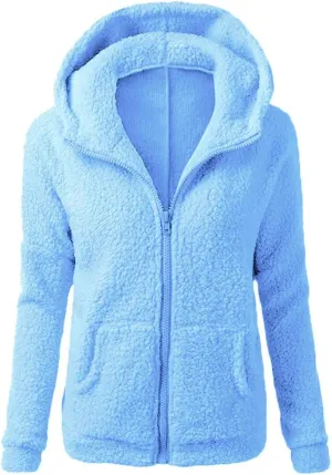 Womens Sherpa Jacket Fuzzy Plus Size Zip Up Hoodie Soft Comfy Fleece Lined Winter Coat with Pockets Warm Outerwear