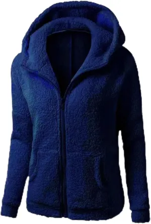 Womens Sherpa Jacket Fuzzy Plus Size Zip Up Hoodie Soft Comfy Fleece Lined Winter Coat with Pockets Warm Outerwear