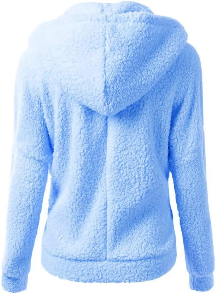 Womens Sherpa Jacket Fuzzy Plus Size Zip Up Hoodie Soft Comfy Fleece Lined Winter Coat with Pockets Warm Outerwear