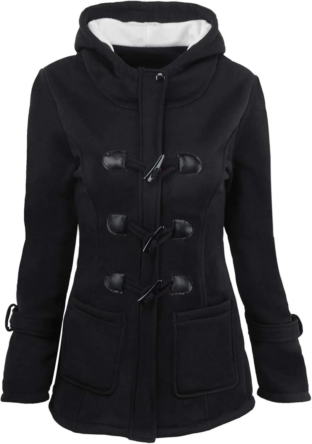 Womens Sherpa Lined Jacket Fashion Horn Button Fleece Thicken Parka Coat with Hood Winter Outdoor Warm Puffer Down