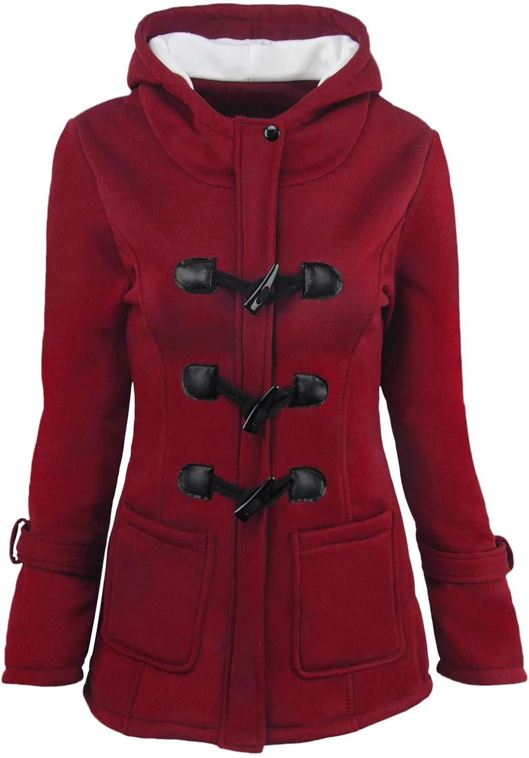 Womens Sherpa Lined Jacket Fashion Horn Button Fleece Thicken Parka Coat with Hood Winter Outdoor Warm Puffer Down