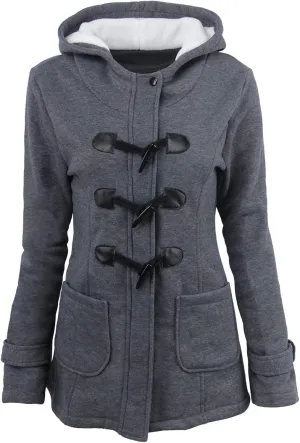 Womens Sherpa Lined Jacket Fashion Horn Button Fleece Thicken Parka Coat with Hood Winter Outdoor Warm Puffer Down