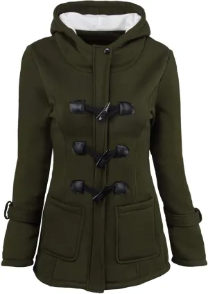 Womens Sherpa Lined Jacket Fashion Horn Button Fleece Thicken Parka Coat with Hood Winter Outdoor Warm Puffer Down