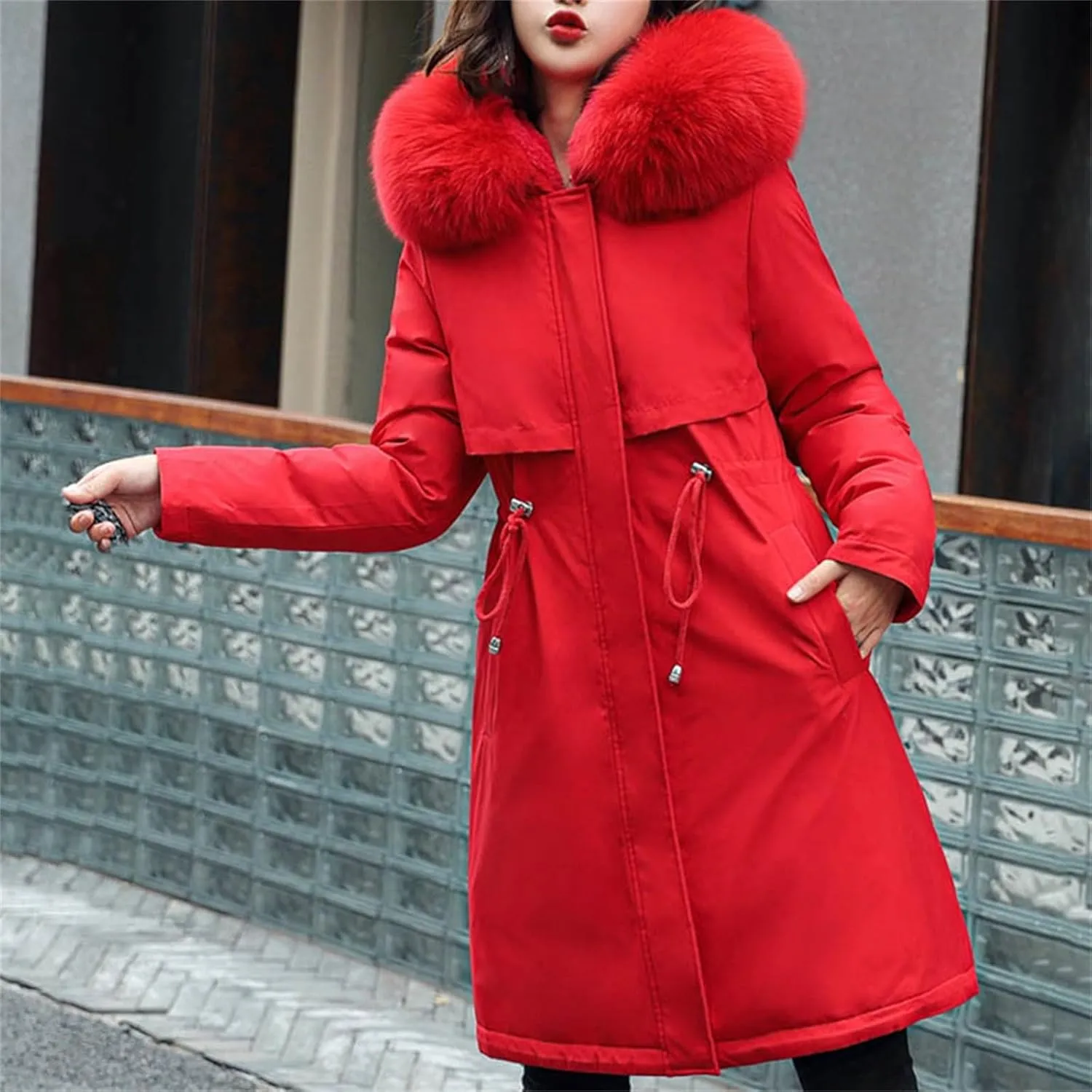 Women's Ski Jacket Winter Snow Coat Warm Winter Coat Jacket with Hood Fleece Fur Outdoor Overcoat Coats