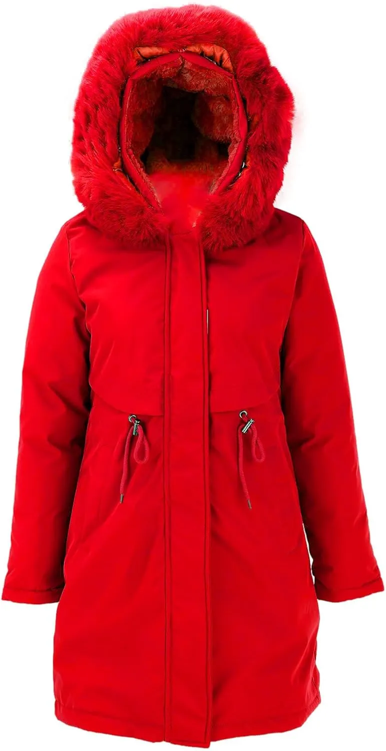 Women's Ski Jacket Winter Snow Coat Warm Winter Coat Jacket with Hood Fleece Fur Outdoor Overcoat Coats