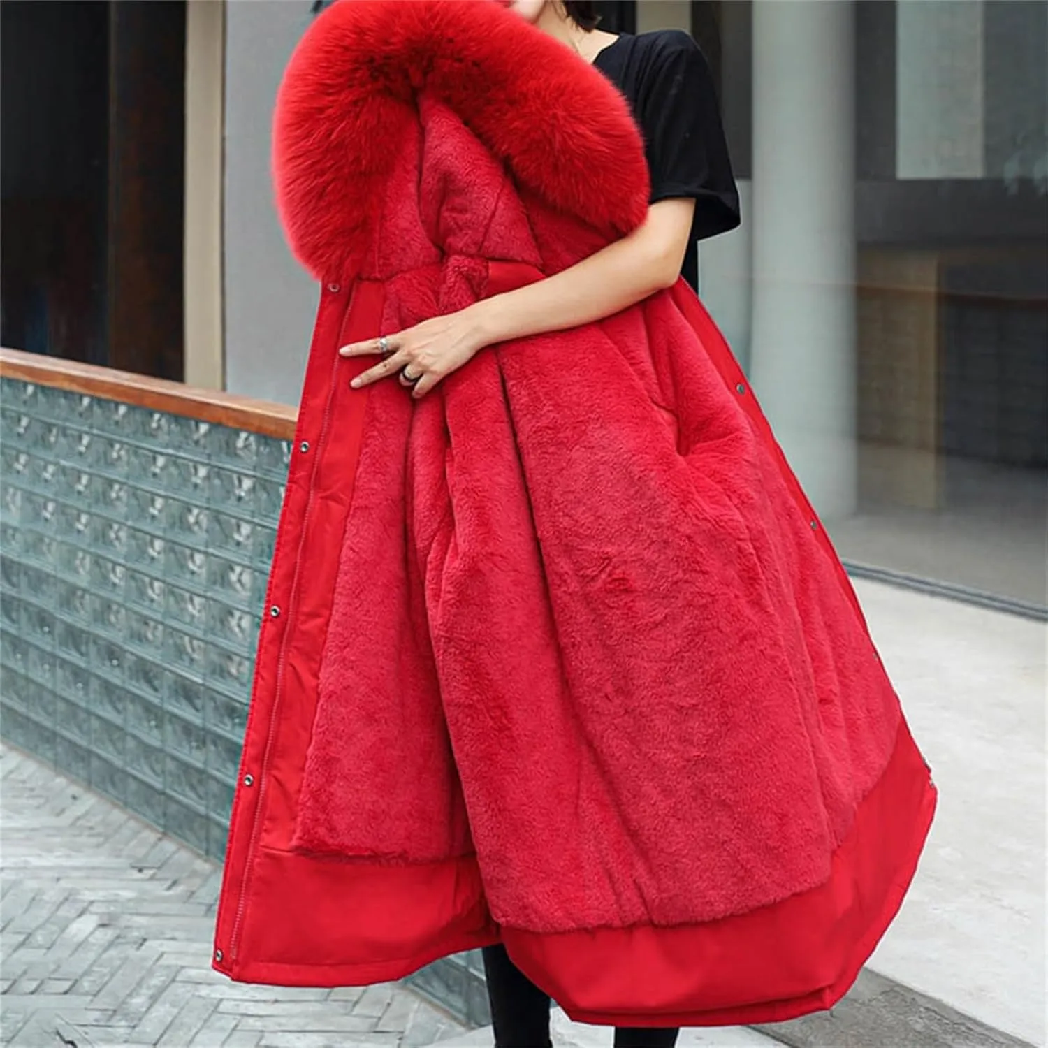 Women's Ski Jacket Winter Snow Coat Warm Winter Coat Jacket with Hood Fleece Fur Outdoor Overcoat Coats