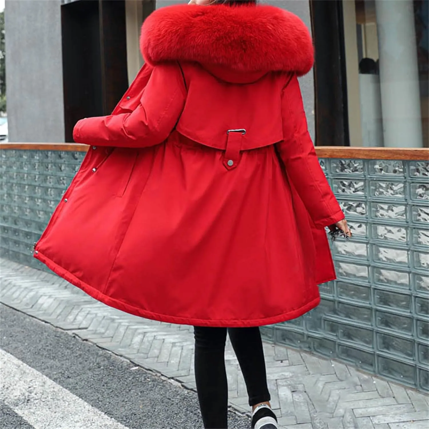 Women's Ski Jacket Winter Snow Coat Warm Winter Coat Jacket with Hood Fleece Fur Outdoor Overcoat Coats