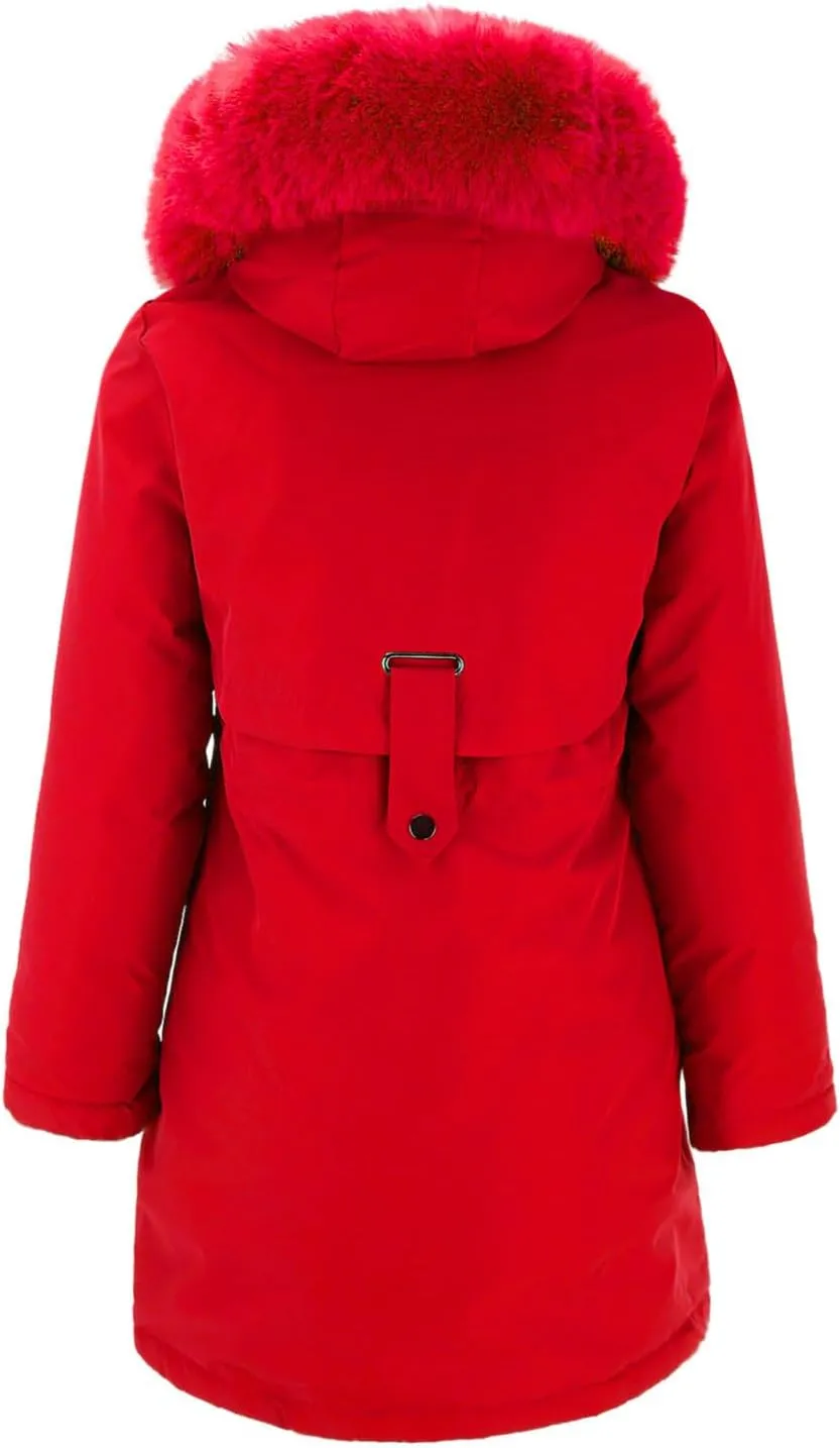 Women's Ski Jacket Winter Snow Coat Warm Winter Coat Jacket with Hood Fleece Fur Outdoor Overcoat Coats