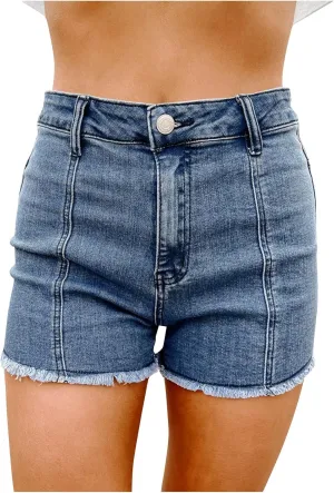 Women's Star Print High Waisted Vintage Jean Shorts 2025 Trendy Patchwork Casual Summer Y2K Denim Shorts with Pockets