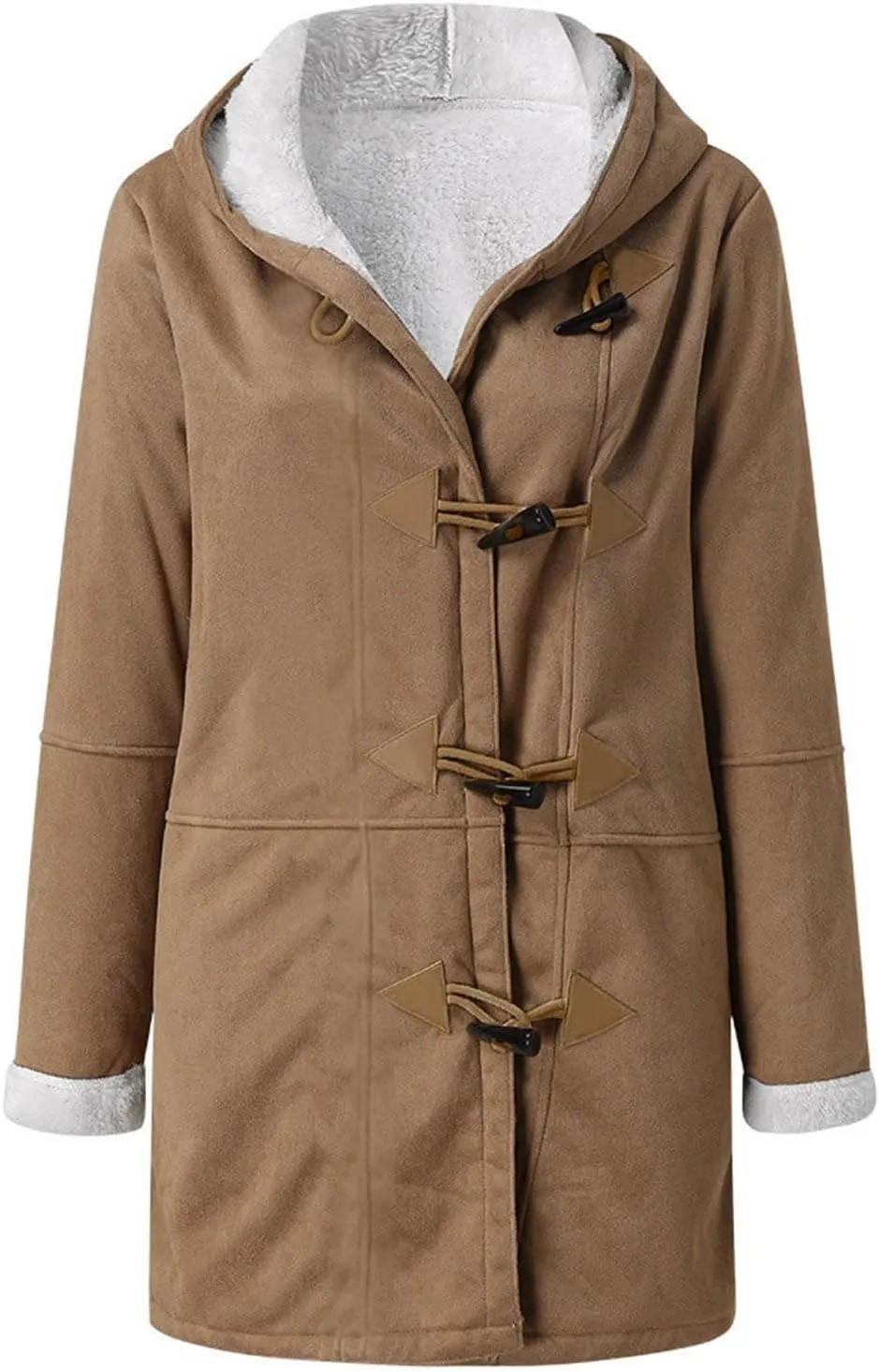 Womens Suede Jacket Plus Size Winter Warm Shaggy Fleece Lined Faux Suede Coat Button Hooded Sherpa Winter Coat