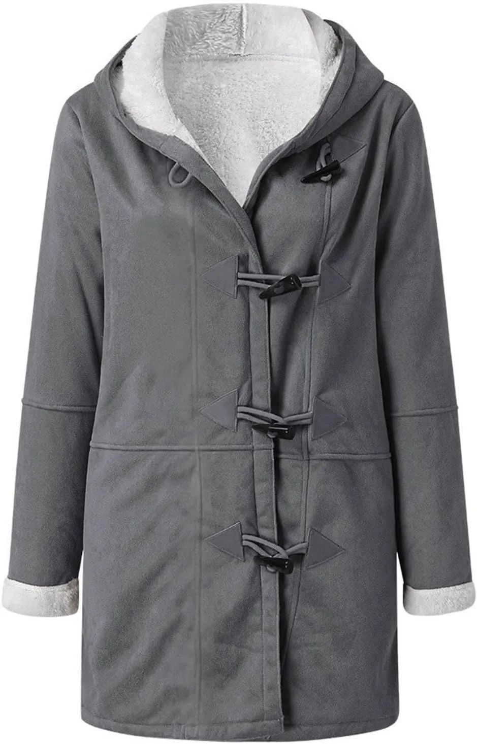 Womens Suede Jacket Plus Size Winter Warm Shaggy Fleece Lined Faux Suede Coat Button Hooded Sherpa Winter Coat