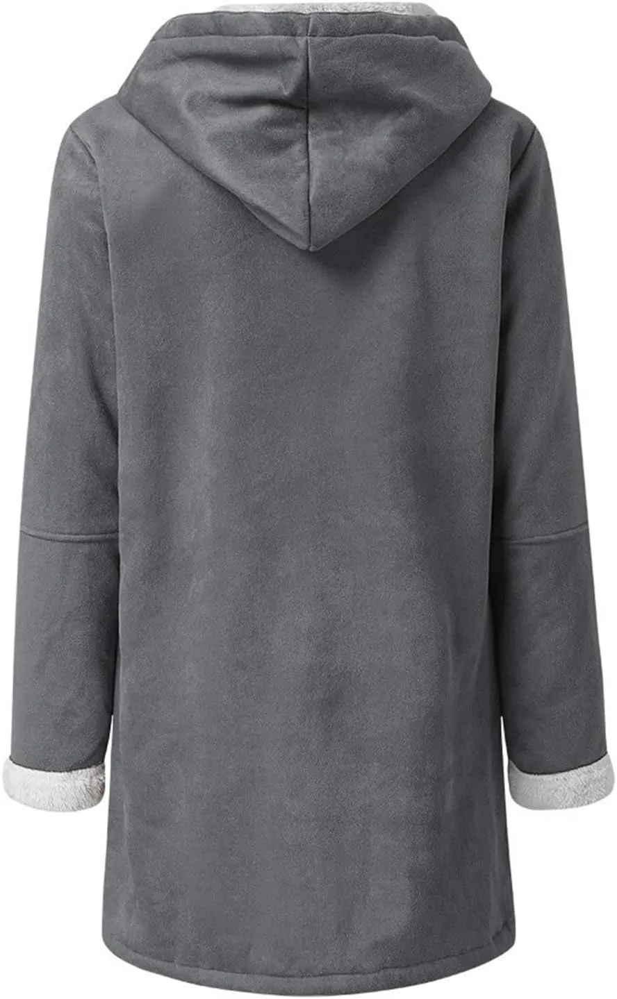Womens Suede Jacket Plus Size Winter Warm Shaggy Fleece Lined Faux Suede Coat Button Hooded Sherpa Winter Coat